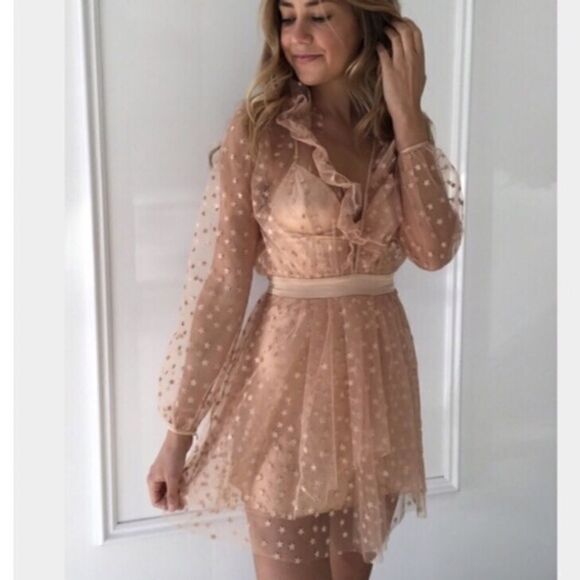 For Love & Lemons All That Glitters Mini Dress in Almond Size L - Picture 5 of 14